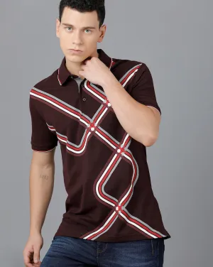 Classic Polo Men's Cotton Half Sleeve Printed Slim Fit Brown Color Polo Neck T-Shirt | HS-PRM - 02 A