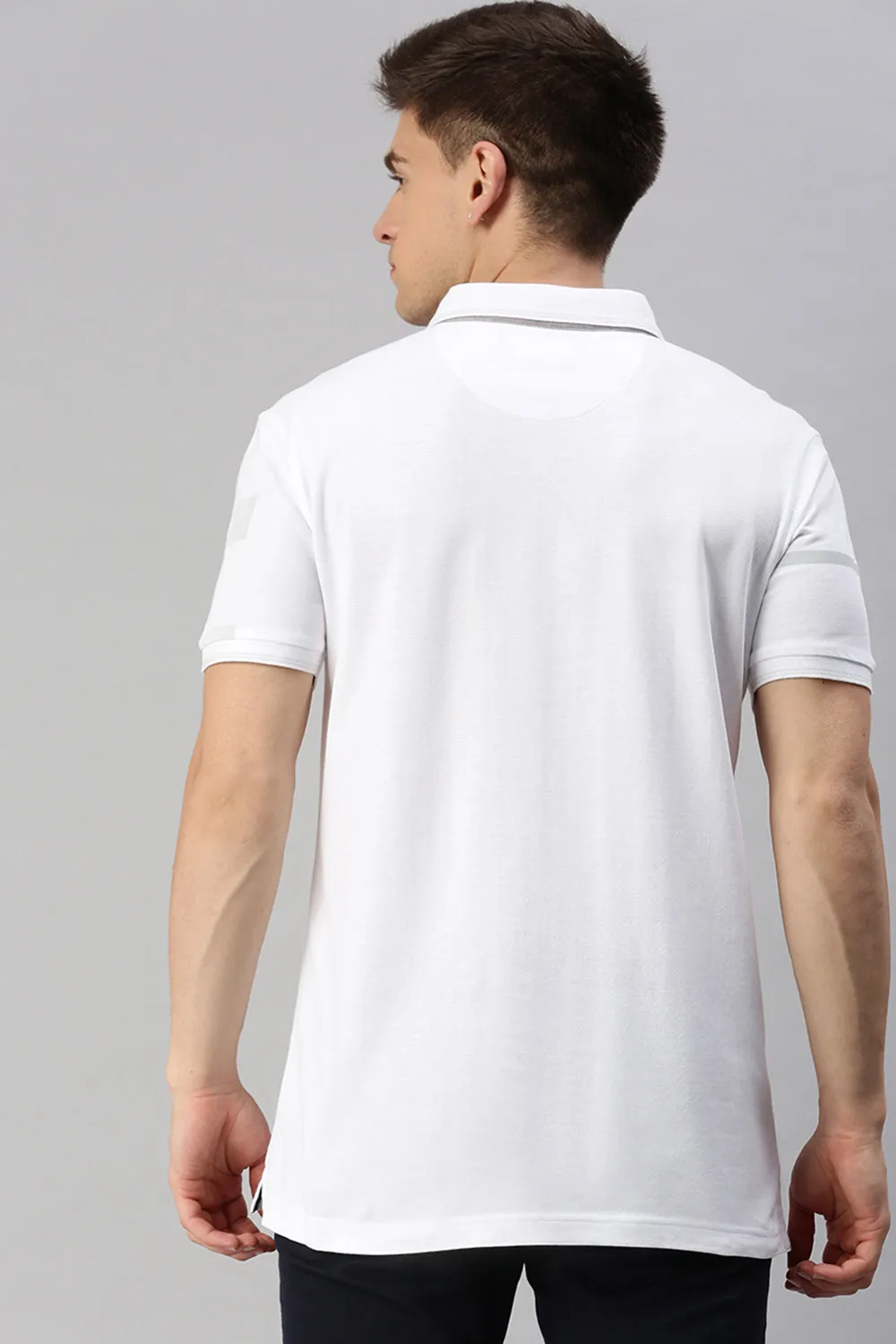 Classic Polo Men's Cotton Half Sleeve Printed Slim Fit Polo Neck White Color T-Shirt | Vivid Polo - 09 A