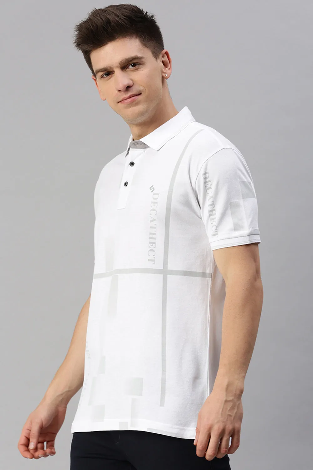 Classic Polo Men's Cotton Half Sleeve Printed Slim Fit Polo Neck White Color T-Shirt | Vivid Polo - 09 A