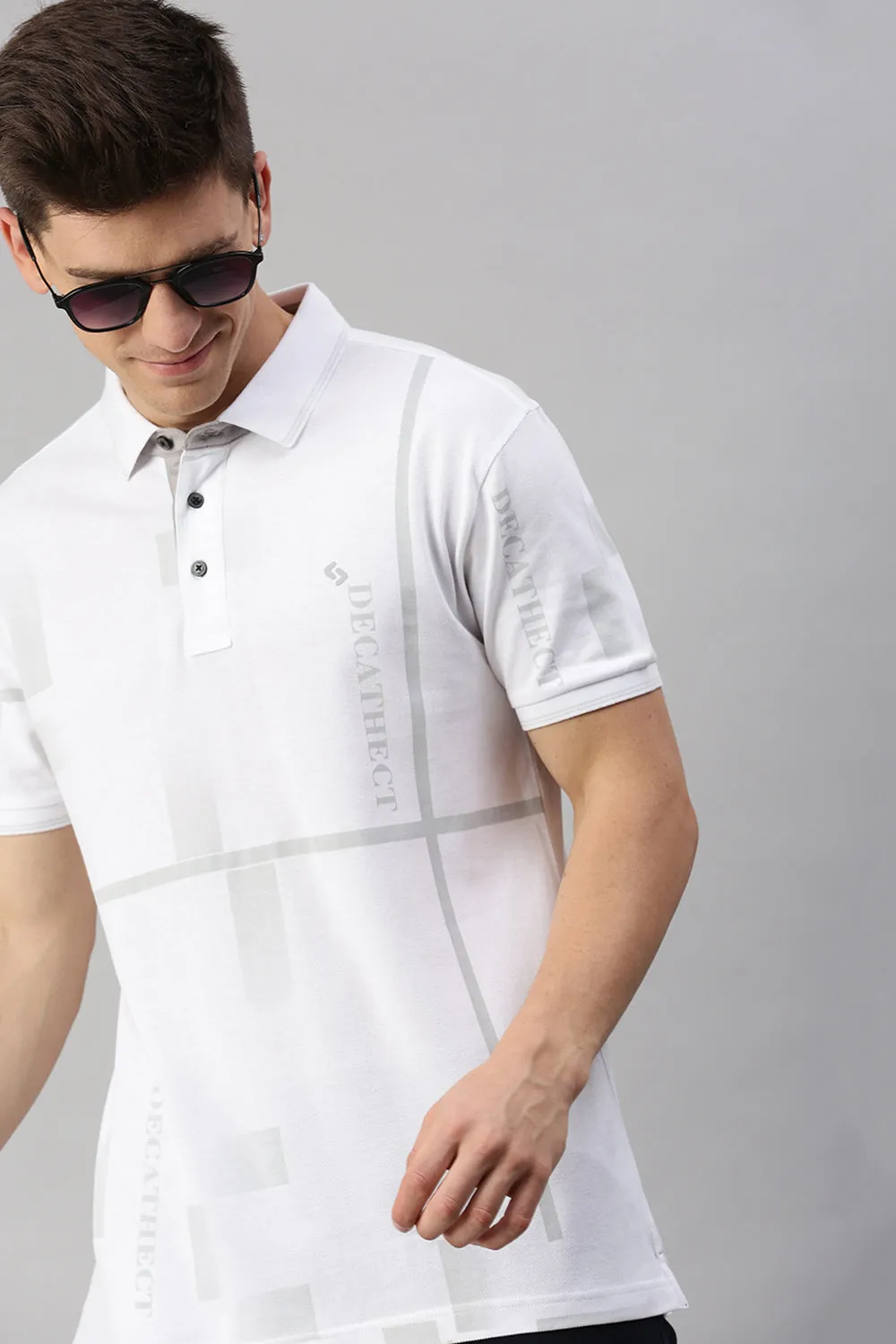 Classic Polo Men's Cotton Half Sleeve Printed Slim Fit Polo Neck White Color T-Shirt | Vivid Polo - 09 A