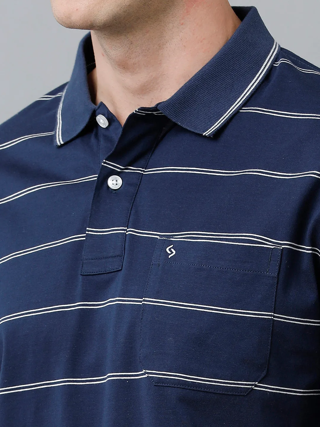 Classic Polo Men's Cotton Half Sleeve Striped Authentic Fit Polo Neck Dark Blue Color T-Shirt | Ap - 85 B