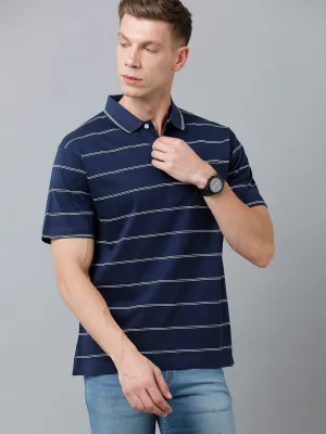 Classic Polo Men's Cotton Half Sleeve Striped Authentic Fit Polo Neck Dark Blue Color T-Shirt | Ap - 85 B