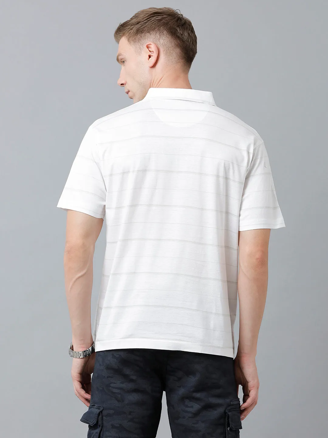 Classic Polo Men's Cotton Half Sleeve Striped Authentic Fit Polo Neck White Color T-Shirt | Ap - 81 A
