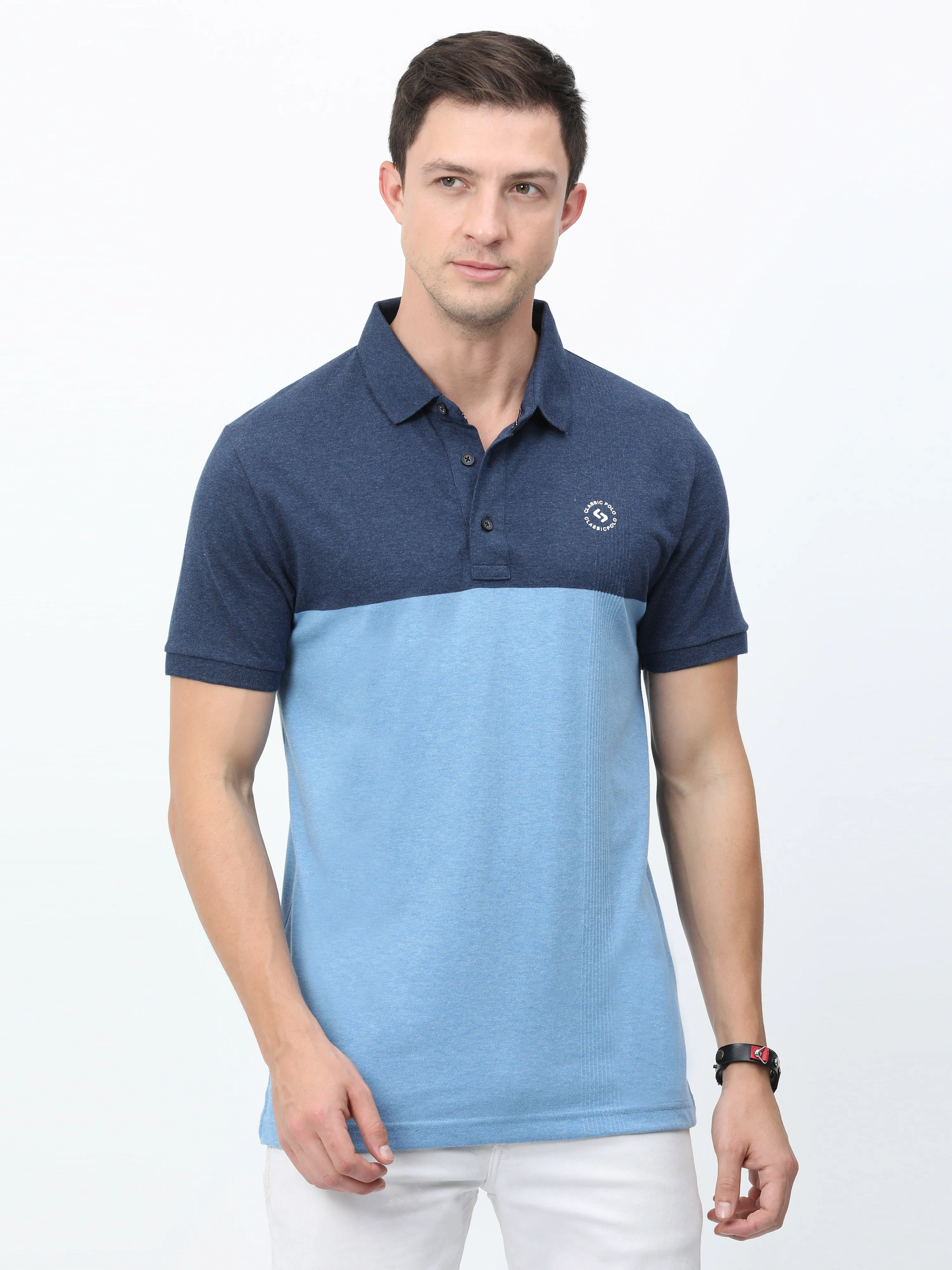 Classic Polo Mens Cotton Half Sleeves Color Blocked Slim Fit Polo Neck Aqua Color T-Shirt | Prm - 775 A Sf P