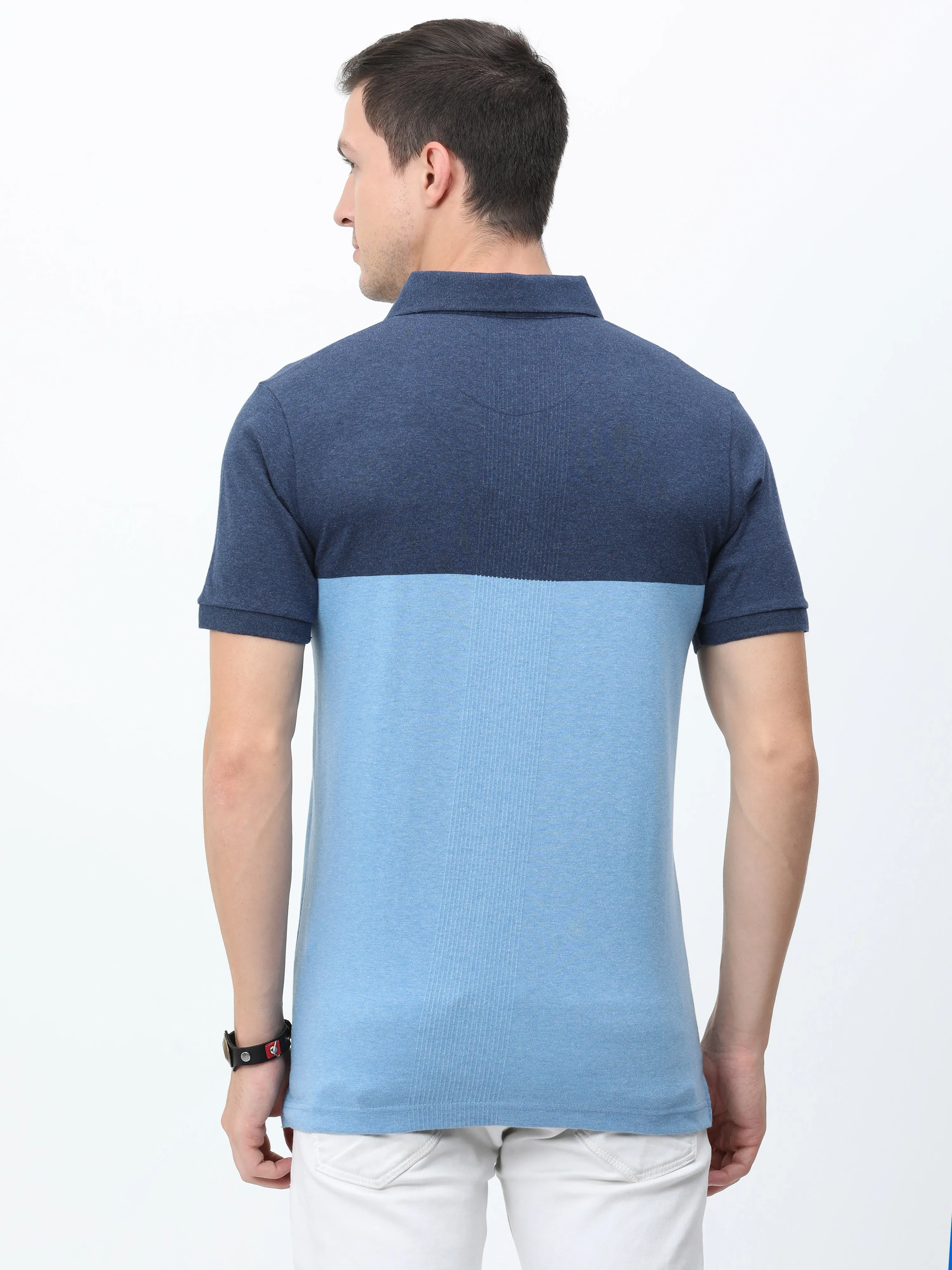 Classic Polo Mens Cotton Half Sleeves Color Blocked Slim Fit Polo Neck Aqua Color T-Shirt | Prm - 775 A Sf P