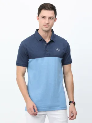 Classic Polo Mens Cotton Half Sleeves Color Blocked Slim Fit Polo Neck Aqua Color T-Shirt | Prm - 775 A Sf P