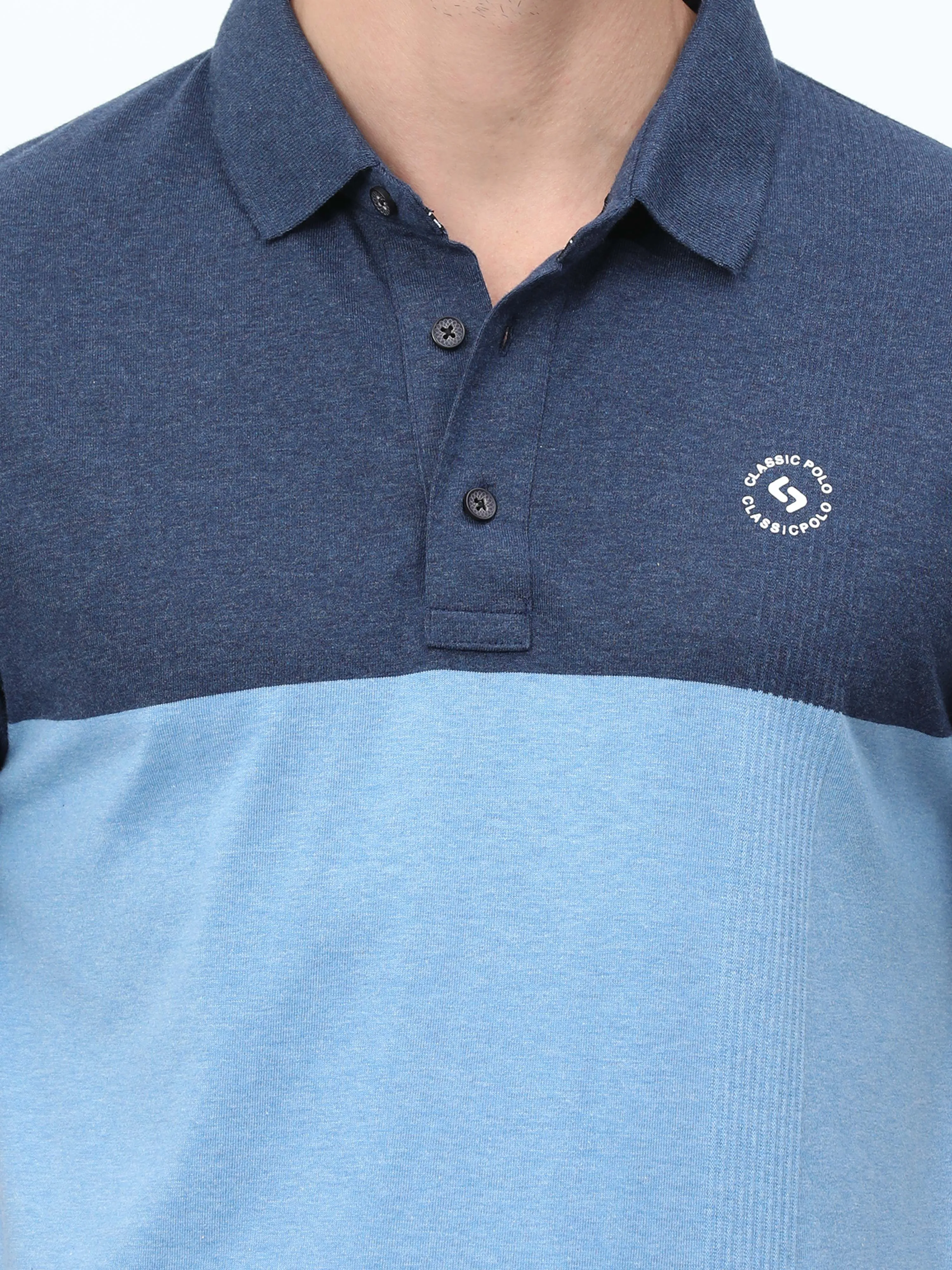 Classic Polo Mens Cotton Half Sleeves Color Blocked Slim Fit Polo Neck Aqua Color T-Shirt | Prm - 775 A Sf P