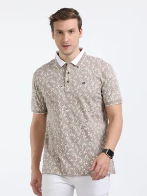 Classic Polo Mens Cotton Half Sleeves Floral Slim Fit Polo Neck Cream Color T-Shirt | Prm - 792 A Sf P