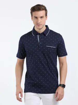 Classic Polo Mens Cotton Half Sleeves Printed Slim Fit Polo Neck Navy Color T-Shirt | Prm - 787 A Sf P