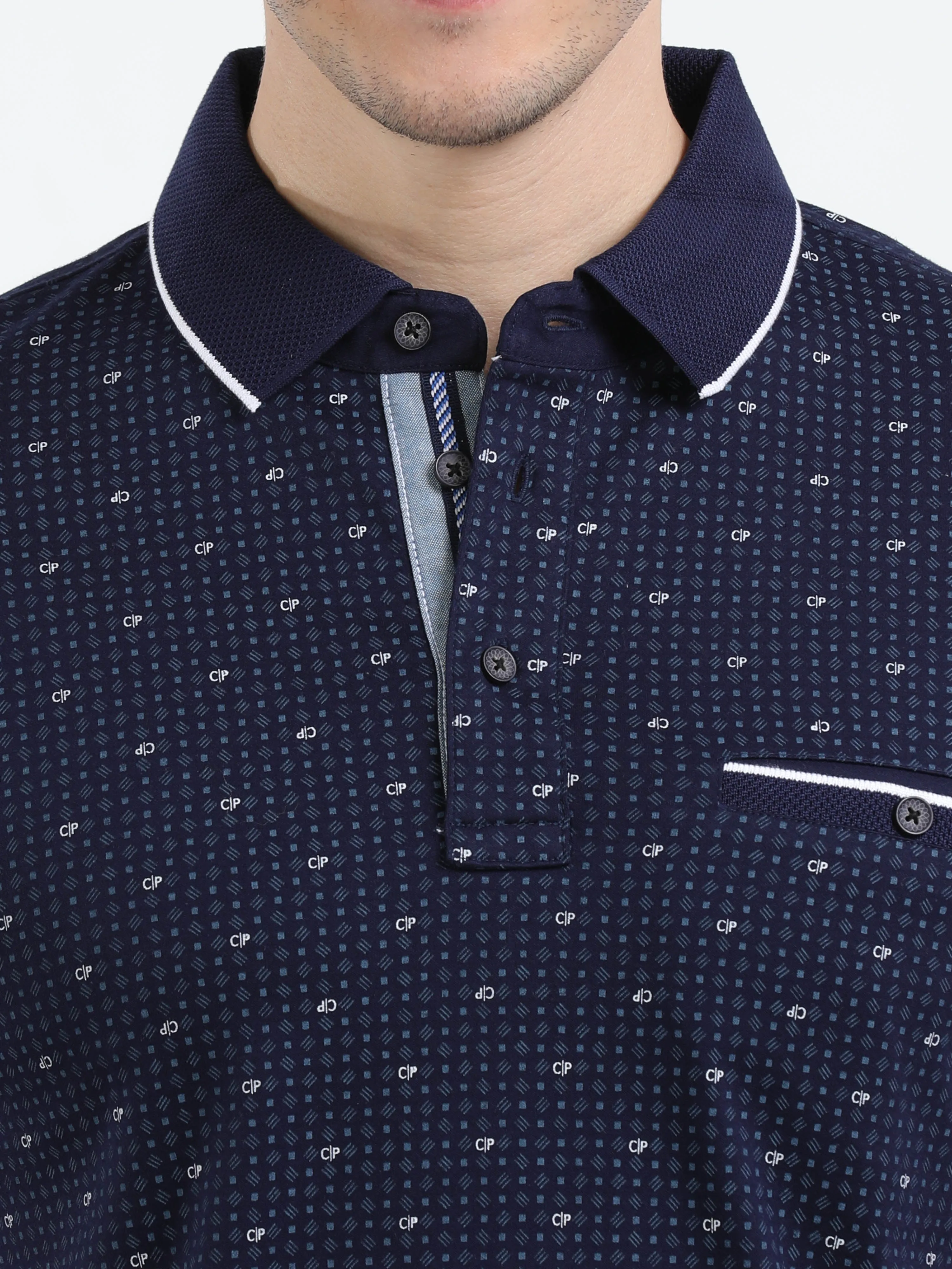 Classic Polo Mens Cotton Half Sleeves Printed Slim Fit Polo Neck Navy Color T-Shirt | Prm - 787 A Sf P