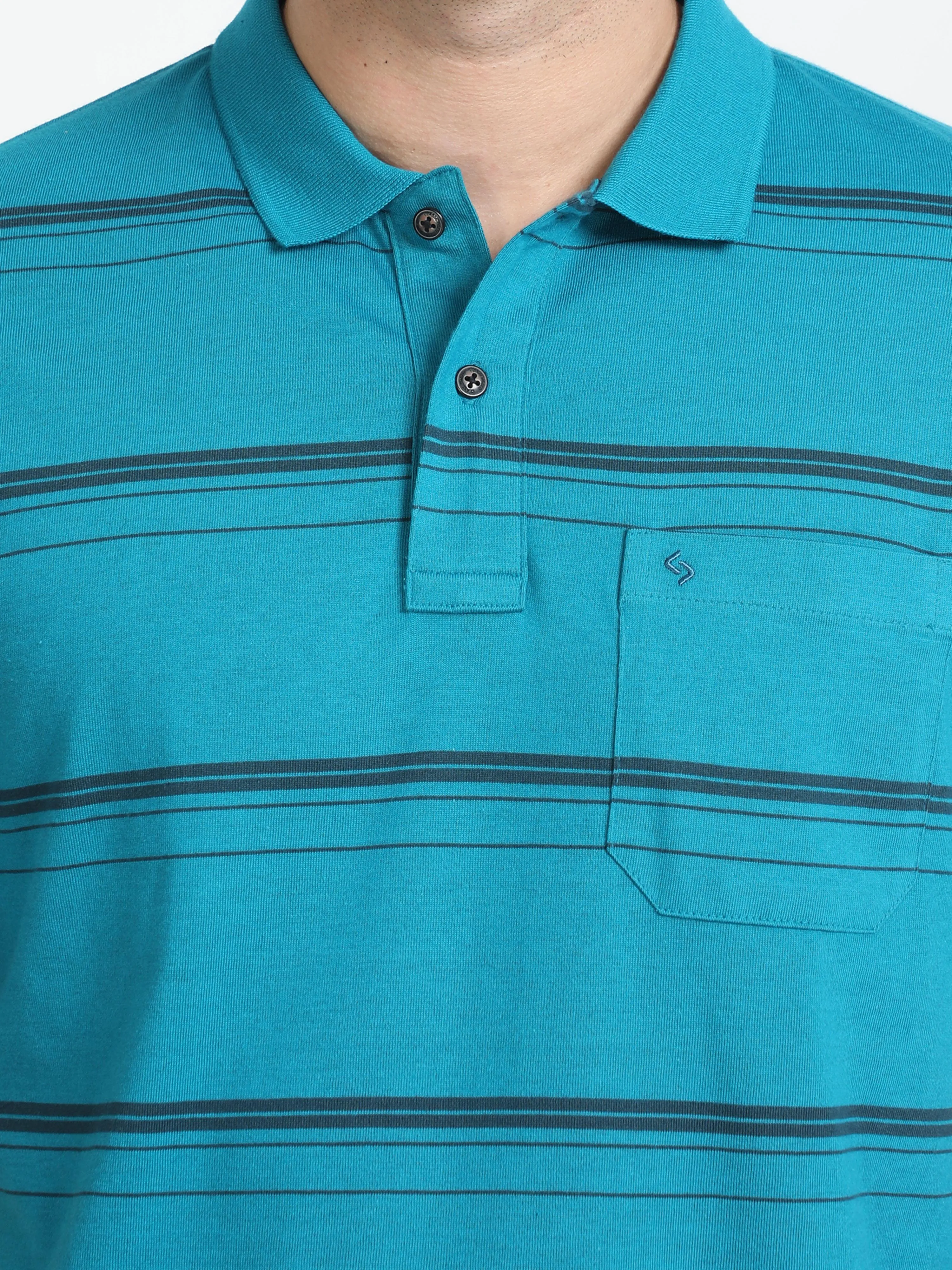 Classic Polo Mens Cotton Half Sleeves Striped Authentic Fit Polo Neck Blue Color T-Shirt | Avon - 539 A Af P