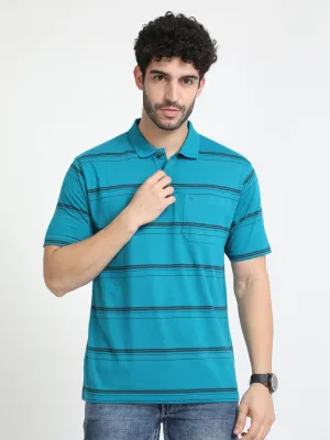 Classic Polo Mens Cotton Half Sleeves Striped Authentic Fit Polo Neck Blue Color T-Shirt | Avon - 539 A Af P