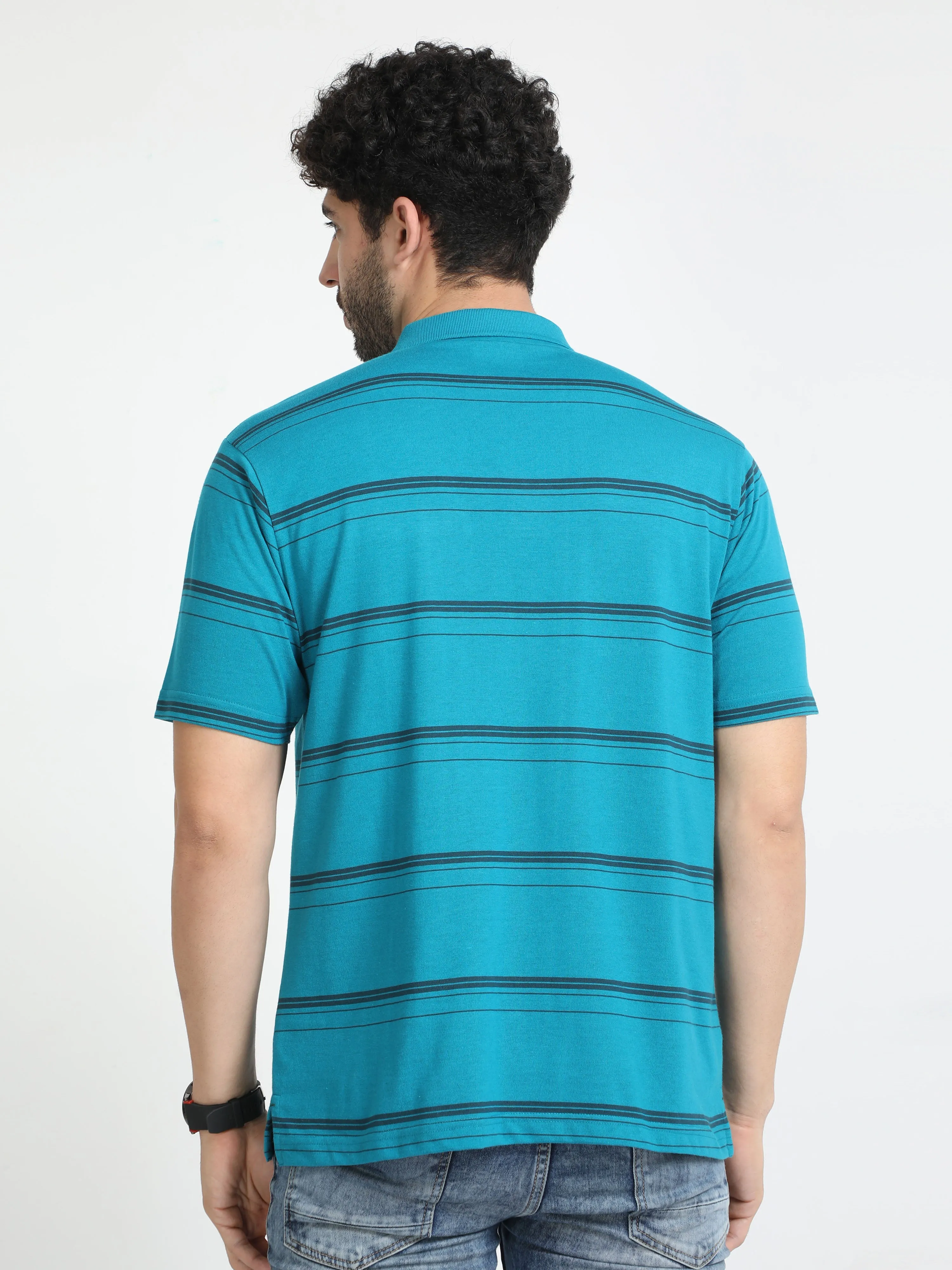 Classic Polo Mens Cotton Half Sleeves Striped Authentic Fit Polo Neck Blue Color T-Shirt | Avon - 539 A Af P