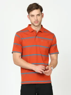 Classic Polo Mens Cotton Half Sleeves Striped Authentic Fit Polo Neck Red Color T-Shirt | Avon - 539 B Af P