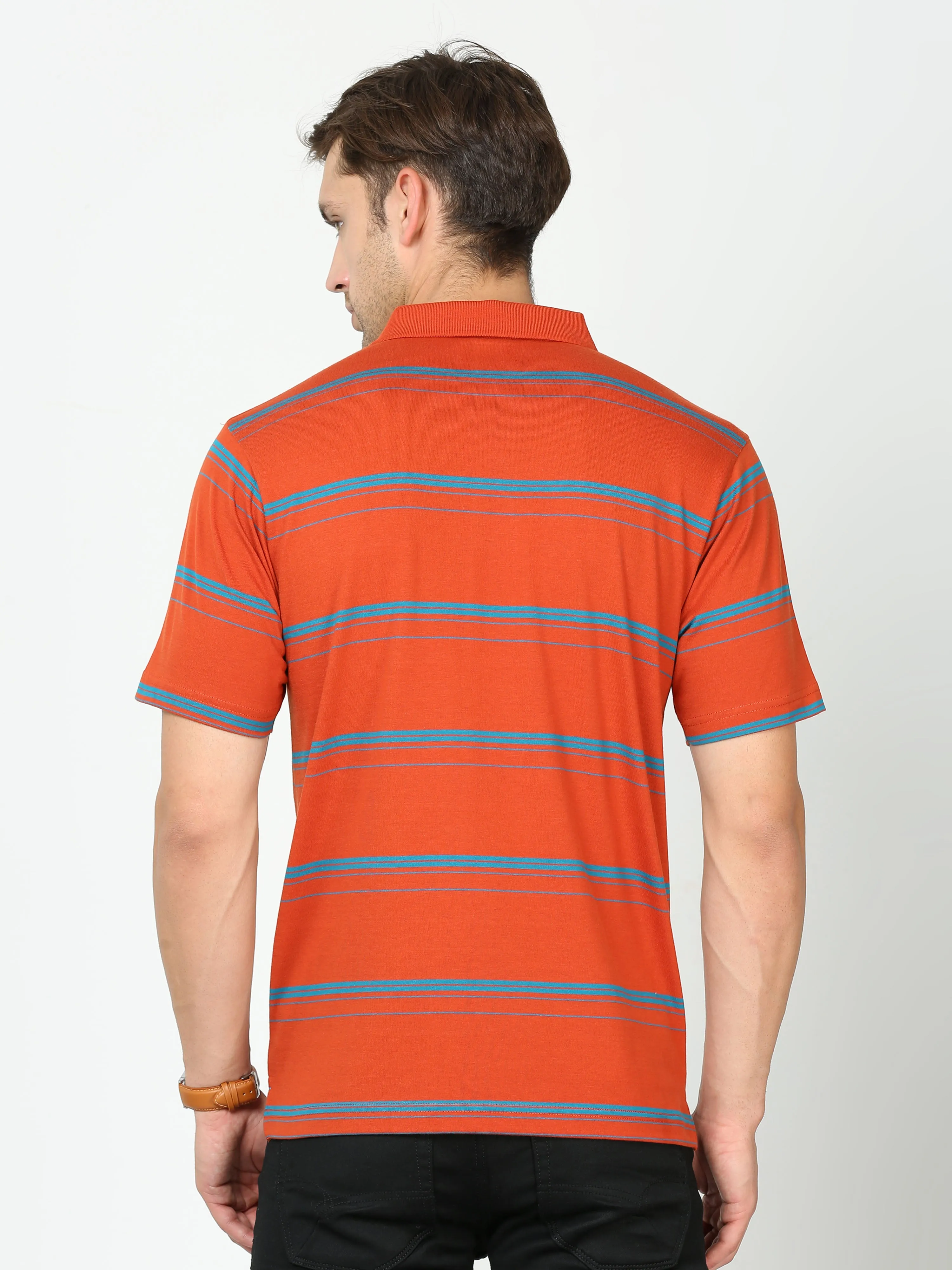 Classic Polo Mens Cotton Half Sleeves Striped Authentic Fit Polo Neck Red Color T-Shirt | Avon - 539 B Af P