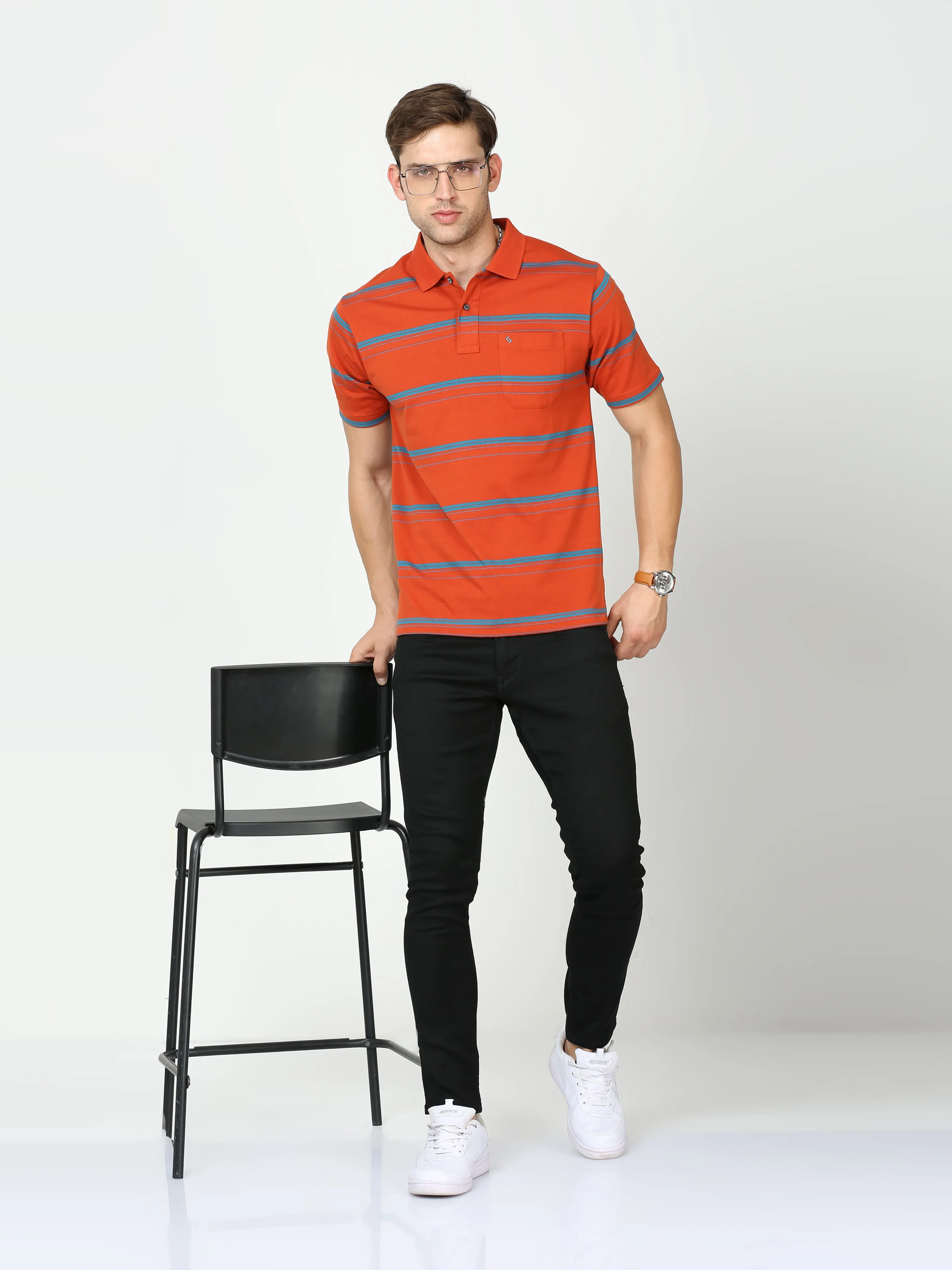 Classic Polo Mens Cotton Half Sleeves Striped Authentic Fit Polo Neck Red Color T-Shirt | Avon - 539 B Af P