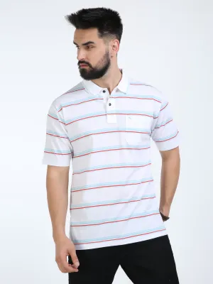 Classic Polo Mens Cotton Half Sleeves Striped Authentic Fit Polo Neck White Color T-Shirt | Ap - 96 A Af P