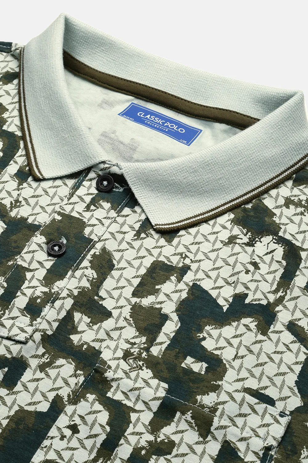 Classic Polo Men's Half Sleeve Green Polo Neck Slim Fit All Over Print T-Shirt | BELLO - 307 B SF P