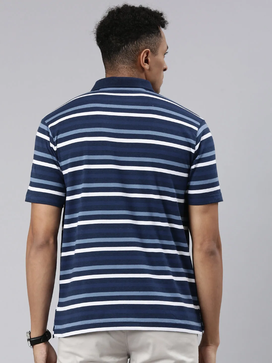 Classic Polo Men's Half Sleeve Navy/White Polo Neck Cotton Blend Authentic Fit T-Shirt | AVON - 575 A AF P