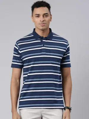 Classic Polo Men's Half Sleeve Navy/White Polo Neck Cotton Blend Authentic Fit T-Shirt | AVON - 575 A AF P