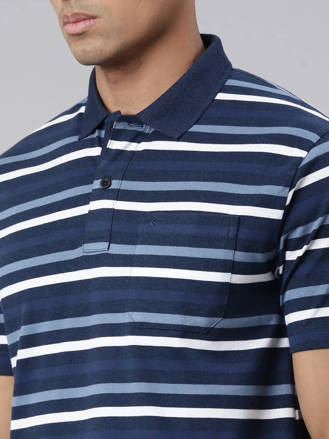 Classic Polo Men's Half Sleeve Navy/White Polo Neck Cotton Blend Authentic Fit T-Shirt | AVON - 575 A AF P