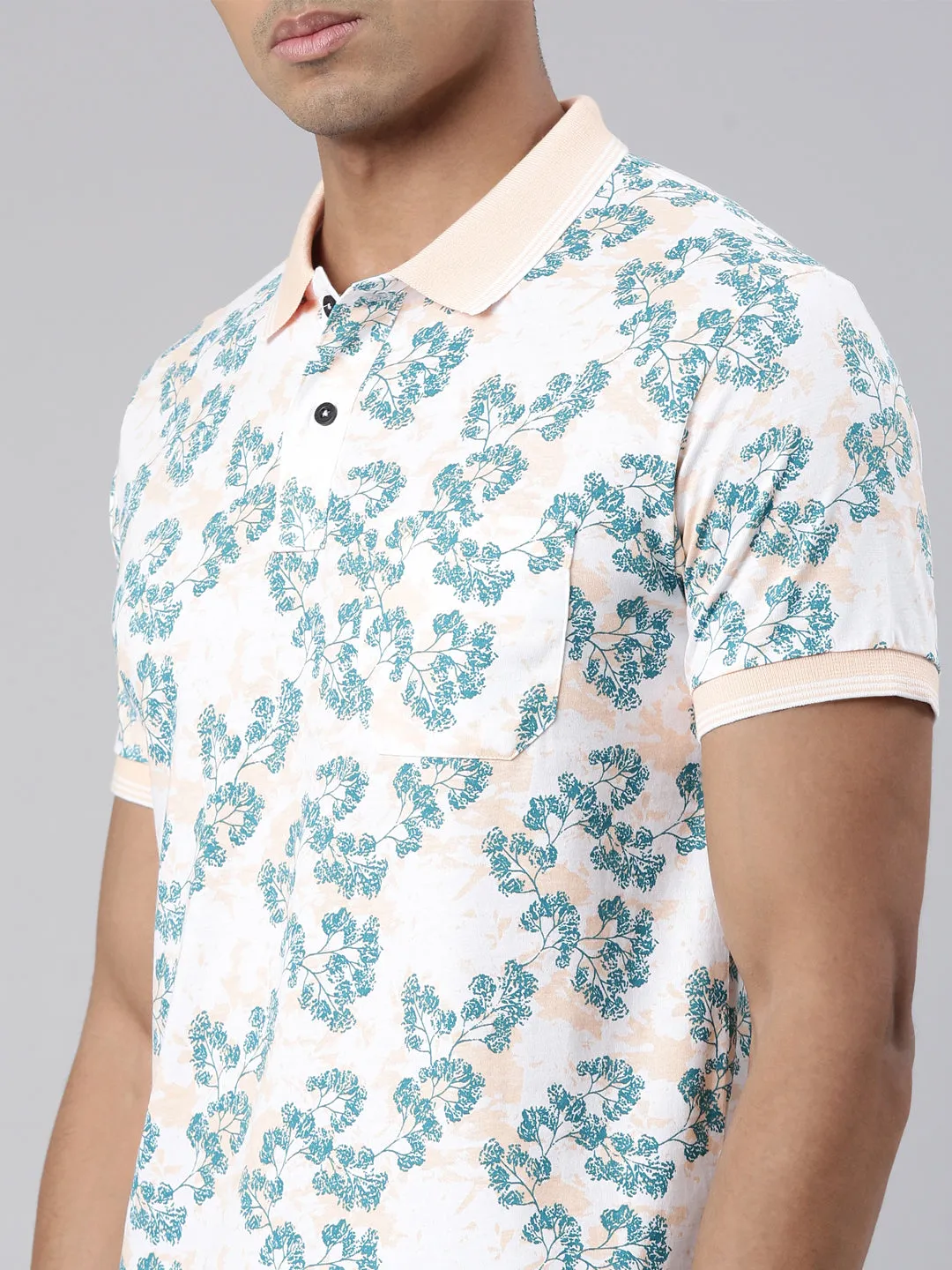 Classic Polo Men's Half Sleeve White/Blue Polo Neck Cotton Blend Slim Fit T-Shirt | BELLO - 302 A SF P