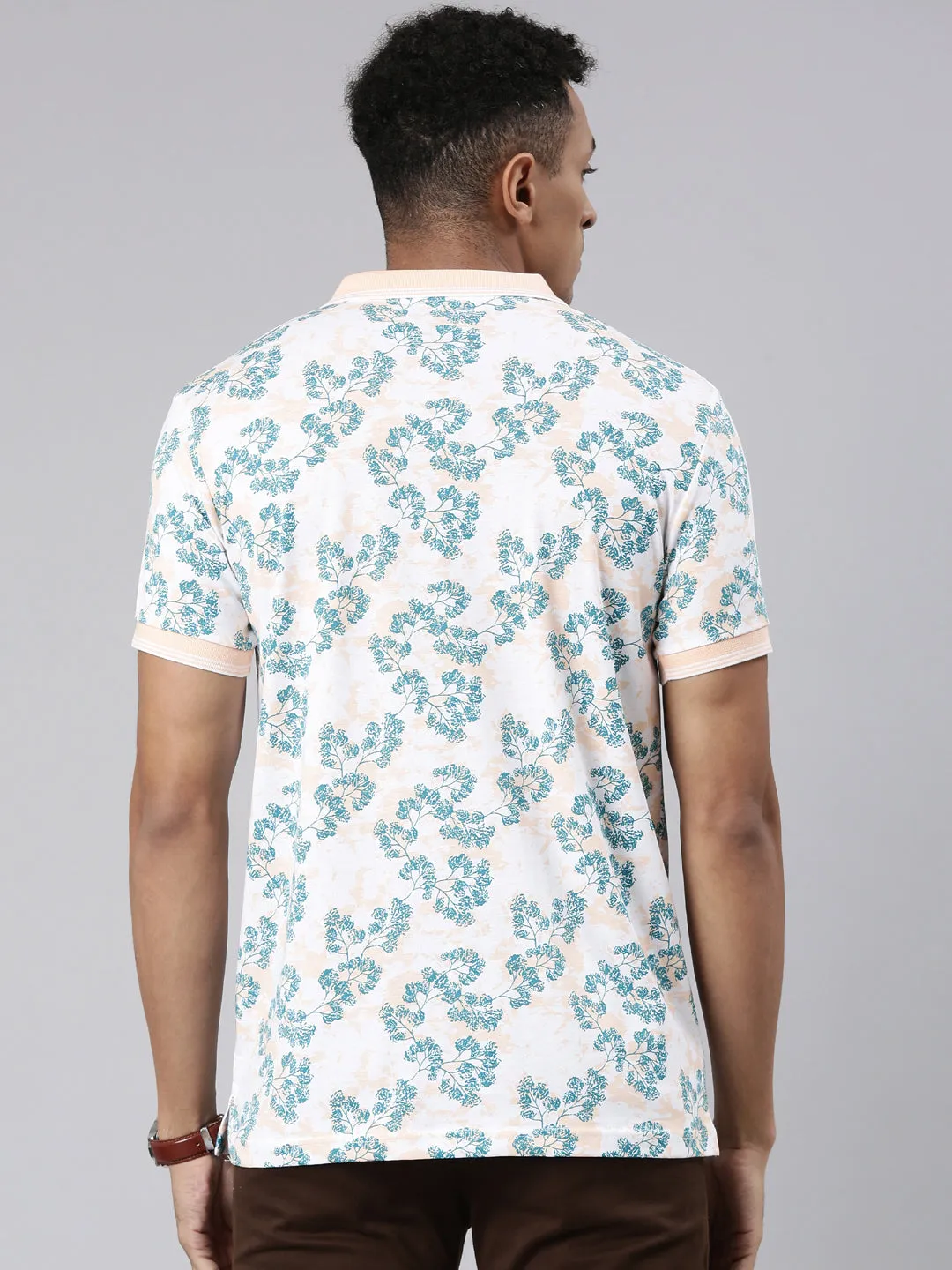 Classic Polo Men's Half Sleeve White/Blue Polo Neck Cotton Blend Slim Fit T-Shirt | BELLO - 302 A SF P