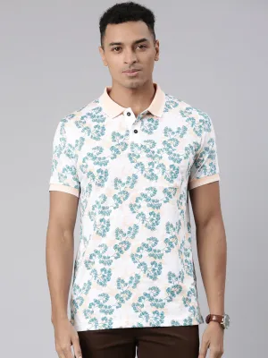 Classic Polo Men's Half Sleeve White/Blue Polo Neck Cotton Blend Slim Fit T-Shirt | BELLO - 302 A SF P