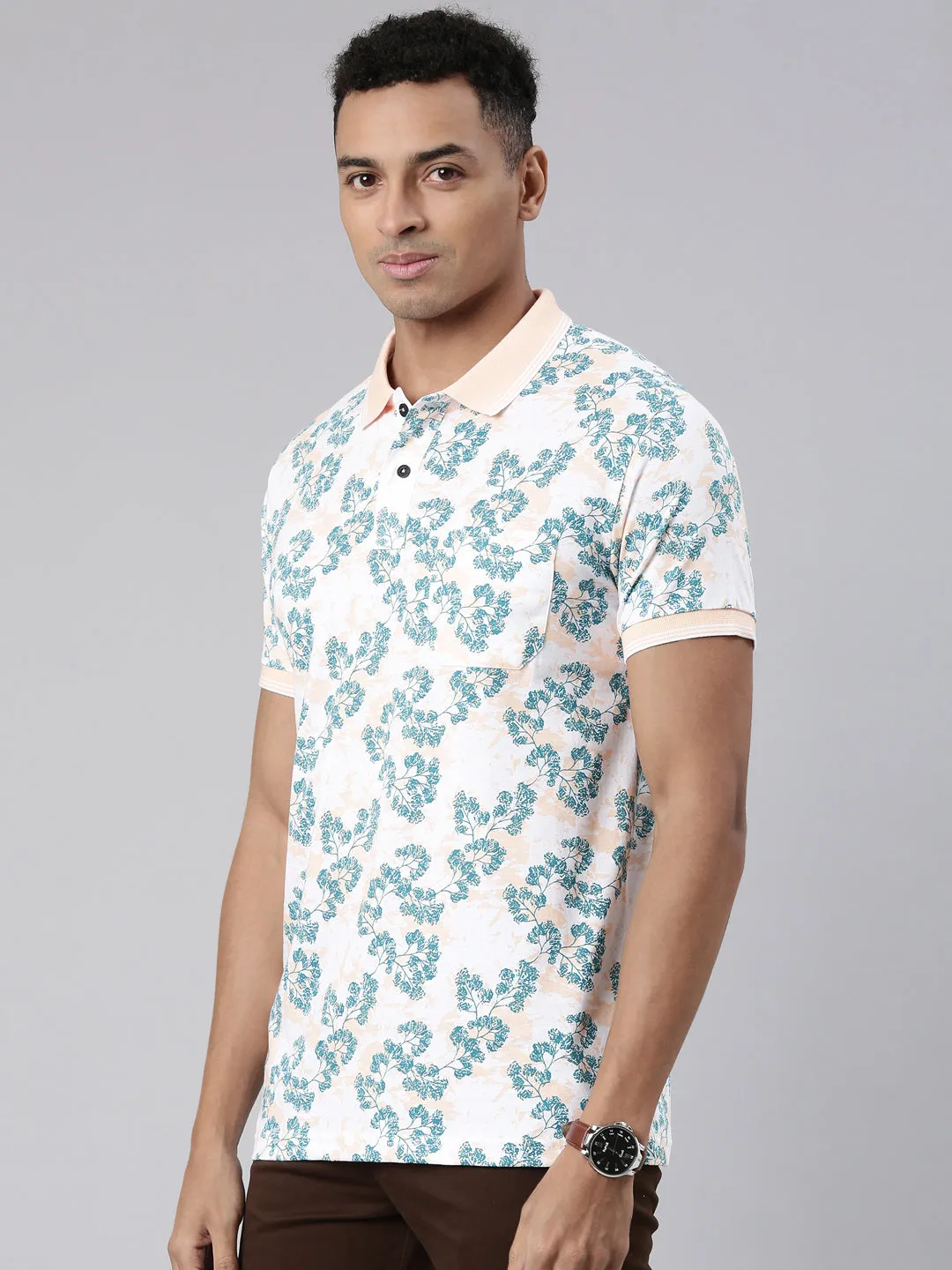 Classic Polo Men's Half Sleeve White/Blue Polo Neck Cotton Blend Slim Fit T-Shirt | BELLO - 302 A SF P
