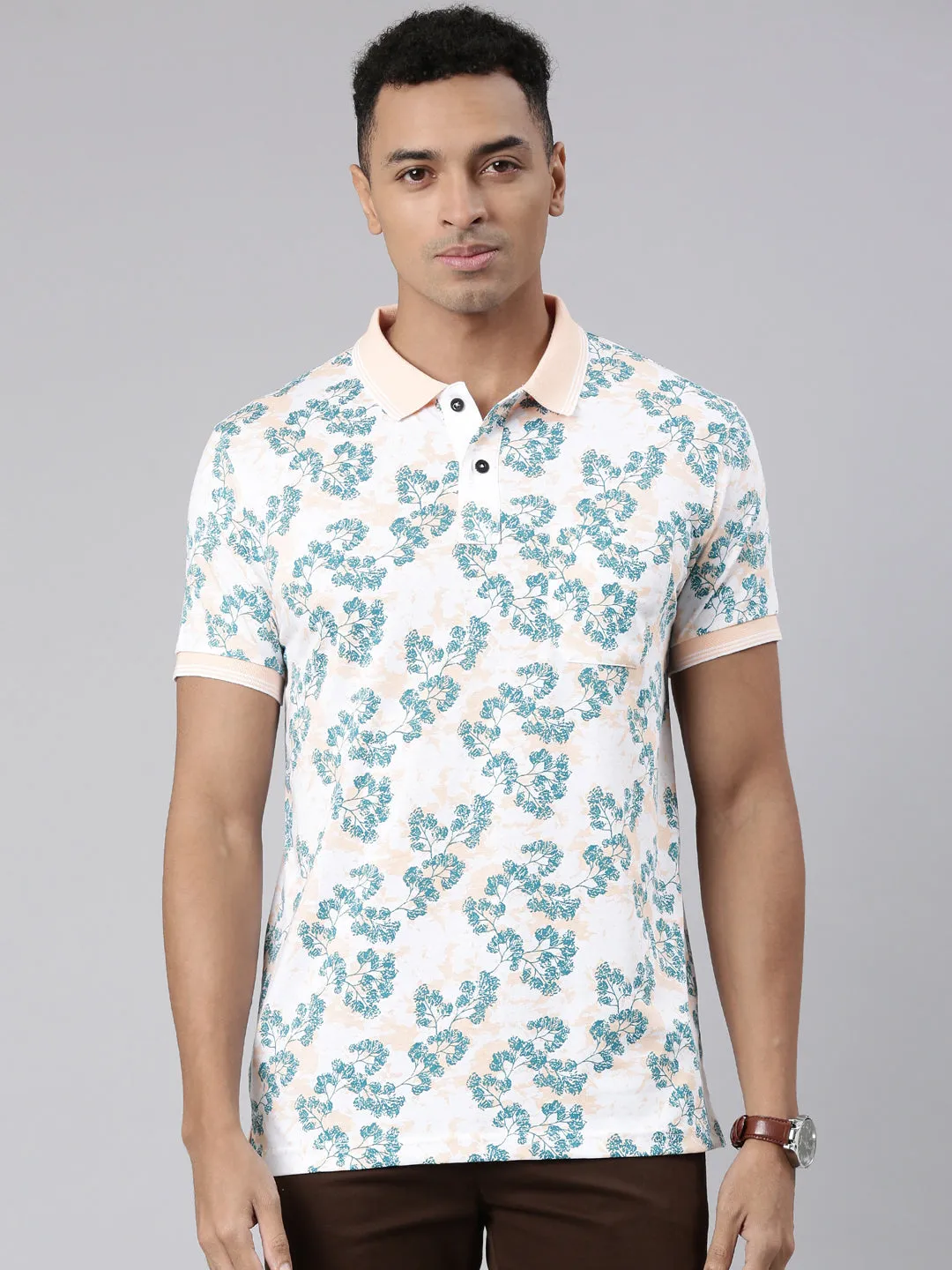 Classic Polo Men's Half Sleeve White/Blue Polo Neck Cotton Blend Slim Fit T-Shirt | BELLO - 302 A SF P