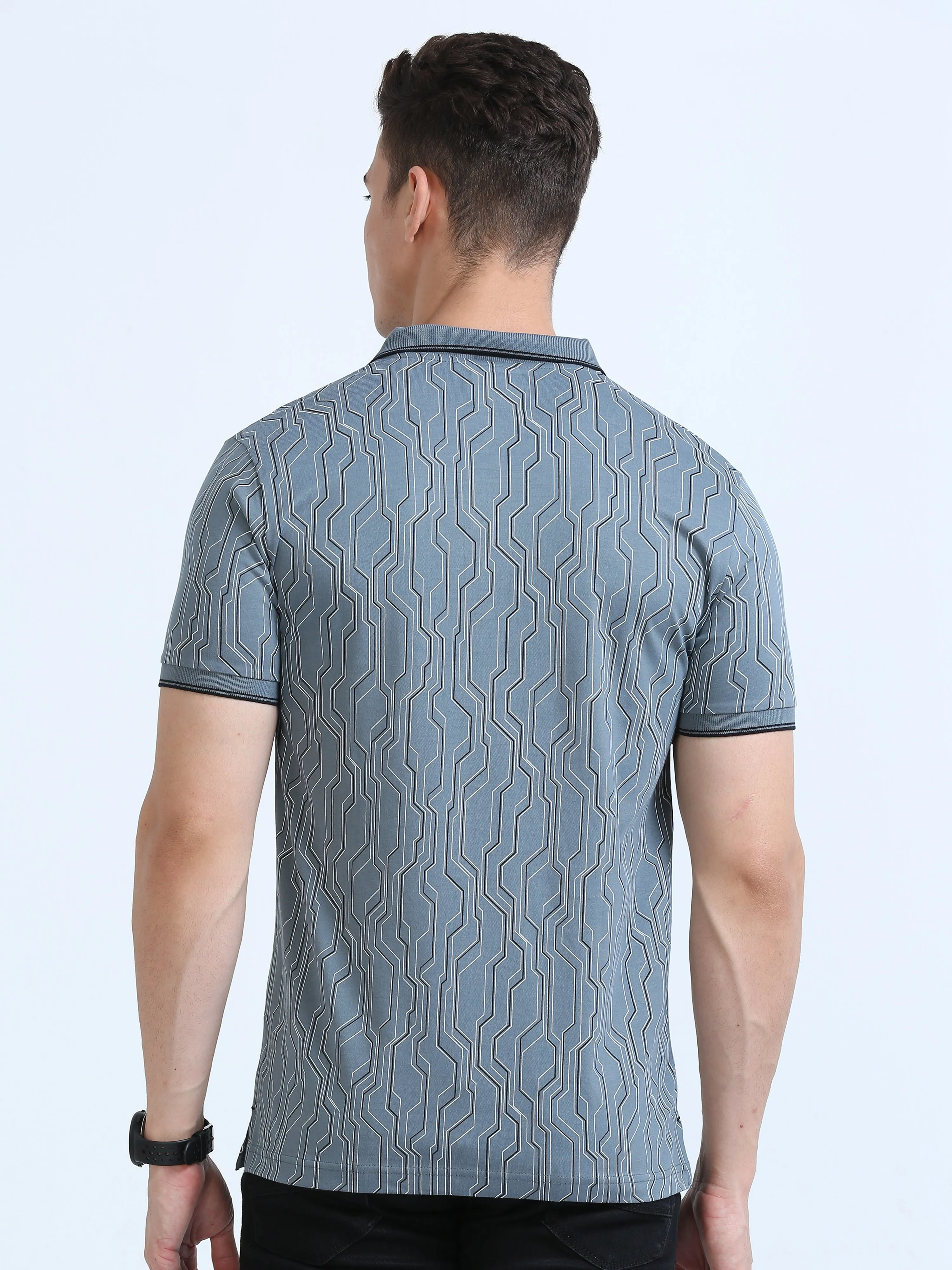 Classic Polo Men's Polo Neck Cotton Blue Slim Fit Printed T-Shirt | BELLO-235 B SF P