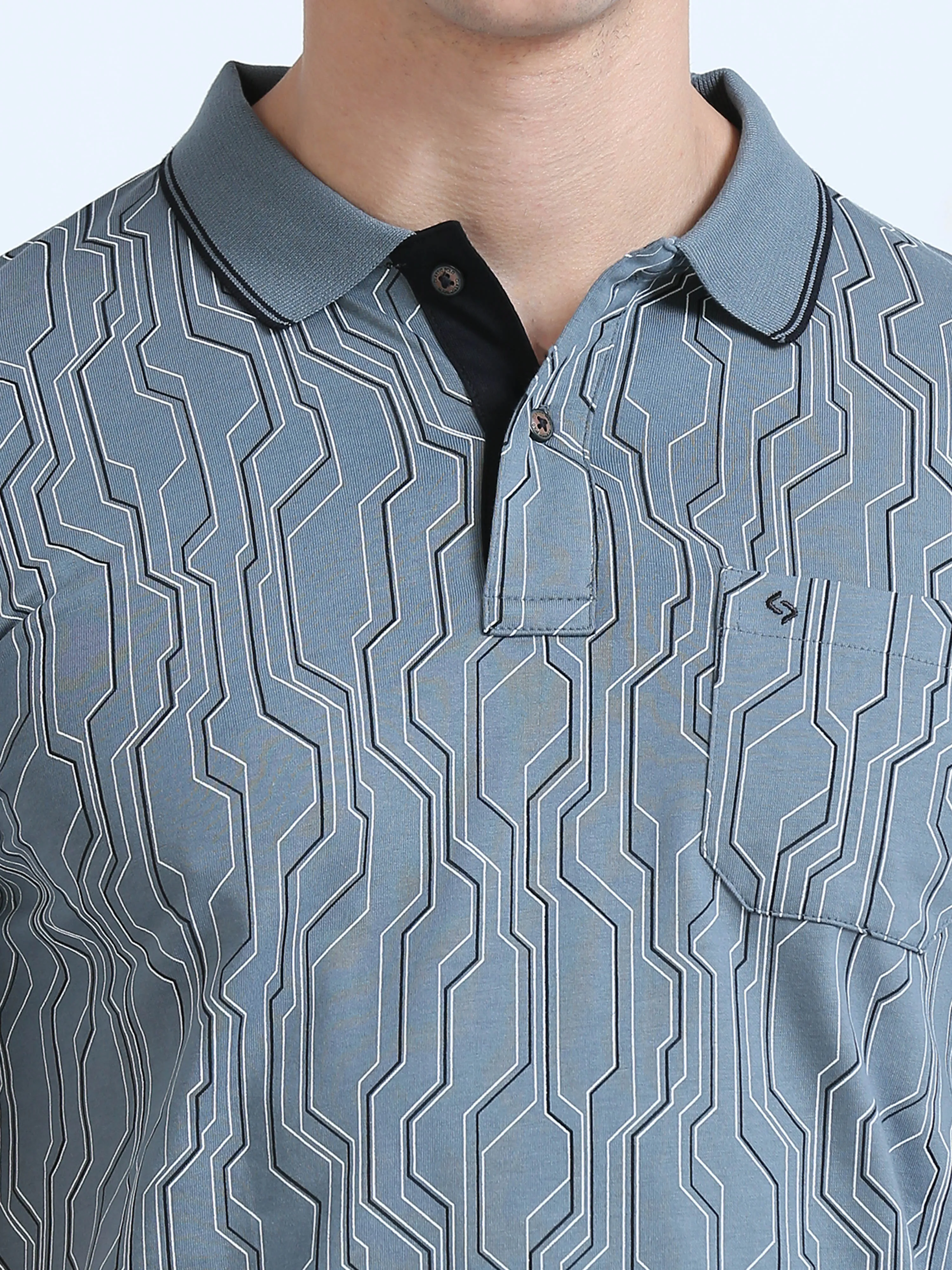 Classic Polo Men's Polo Neck Cotton Blue Slim Fit Printed T-Shirt | BELLO-235 B SF P