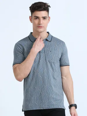 Classic Polo Men's Polo Neck Cotton Blue Slim Fit Printed T-Shirt | BELLO-235 B SF P