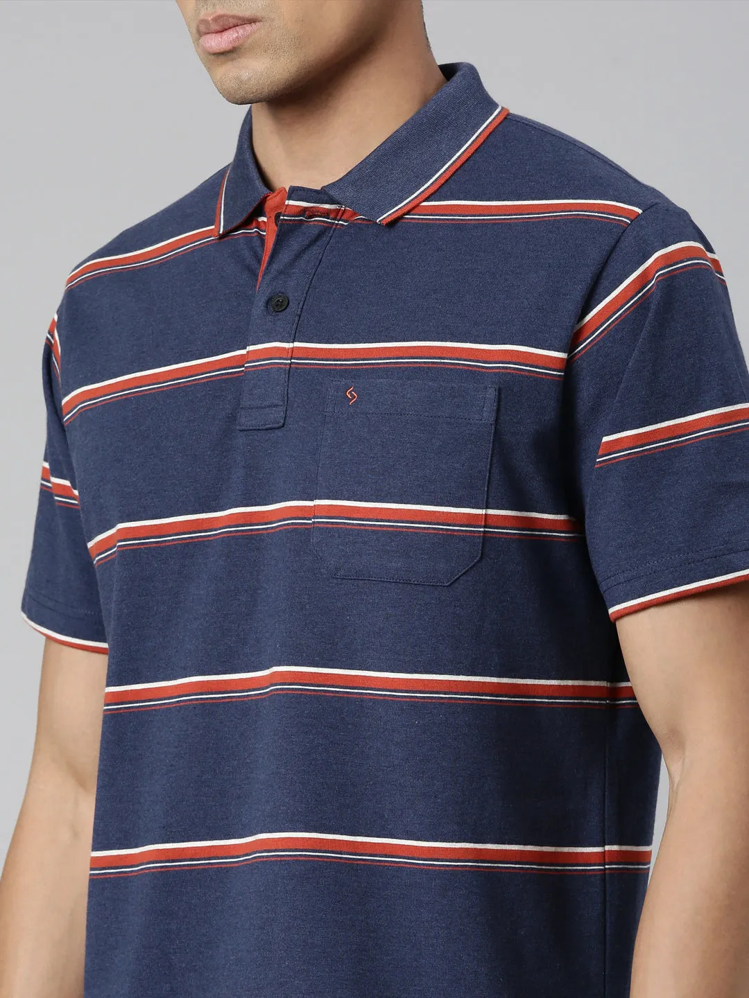 Classic Polo Men's Polo Neck Cotton Navy/Grey Authentic Fit Striped T-Shirt | MEL-254 A AF P
