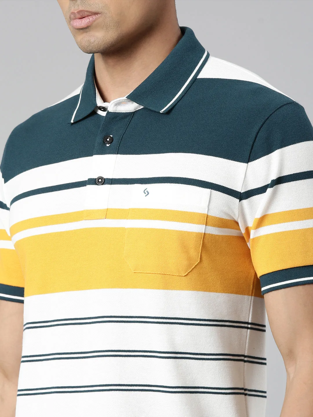 Classic Polo Men's Polo Neck Cotton White/Navy Slim Fit Striped T-Shirt | VTA-270 B SF P