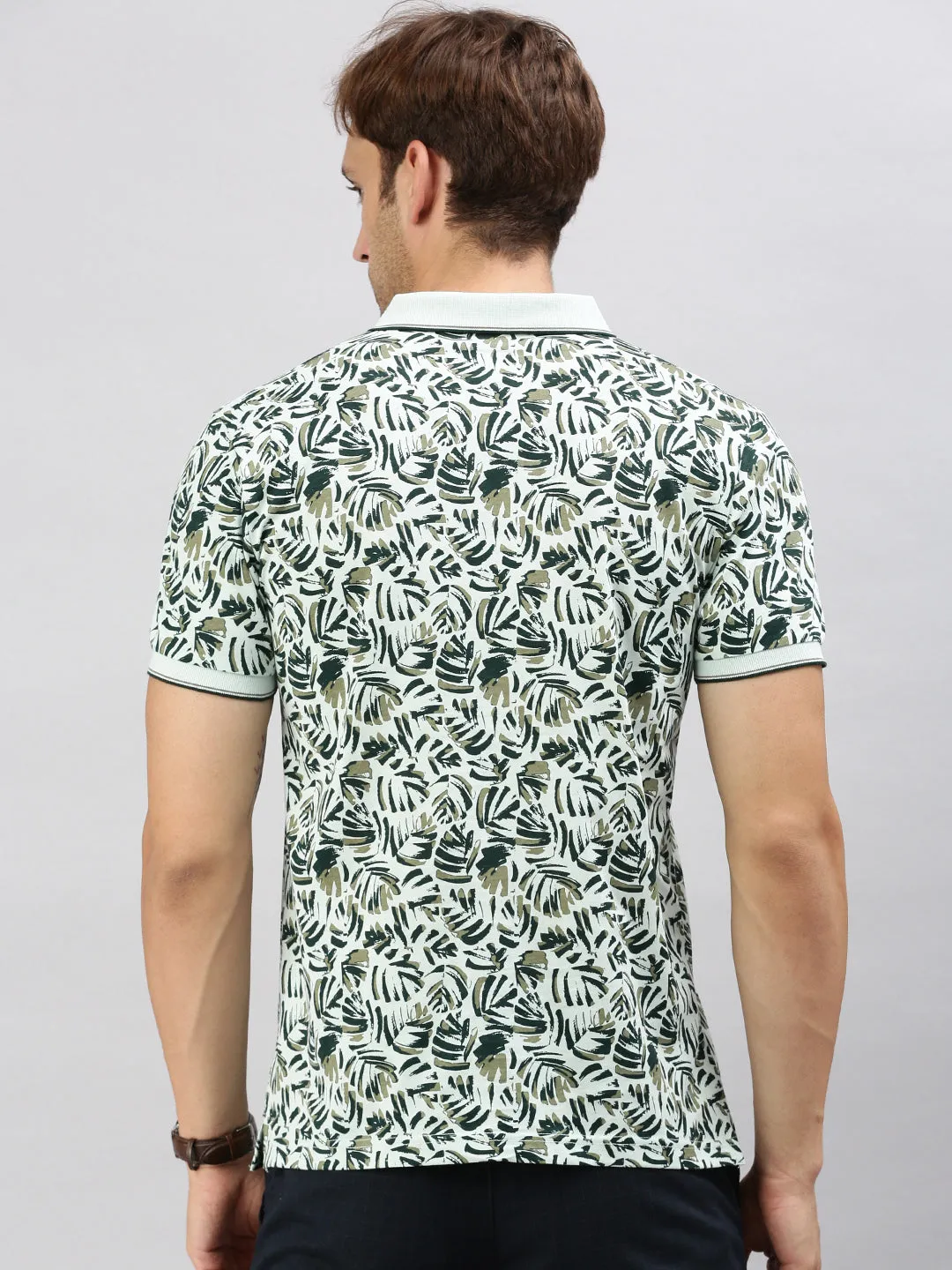 Classic Polo Men's Printed Green Cotton Slim Fit Half Sleeve T-Shirt | BELLO - 296 B SF P