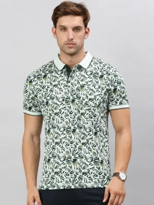 Classic Polo Men's Printed Green Cotton Slim Fit Half Sleeve T-Shirt | BELLO - 296 B SF P