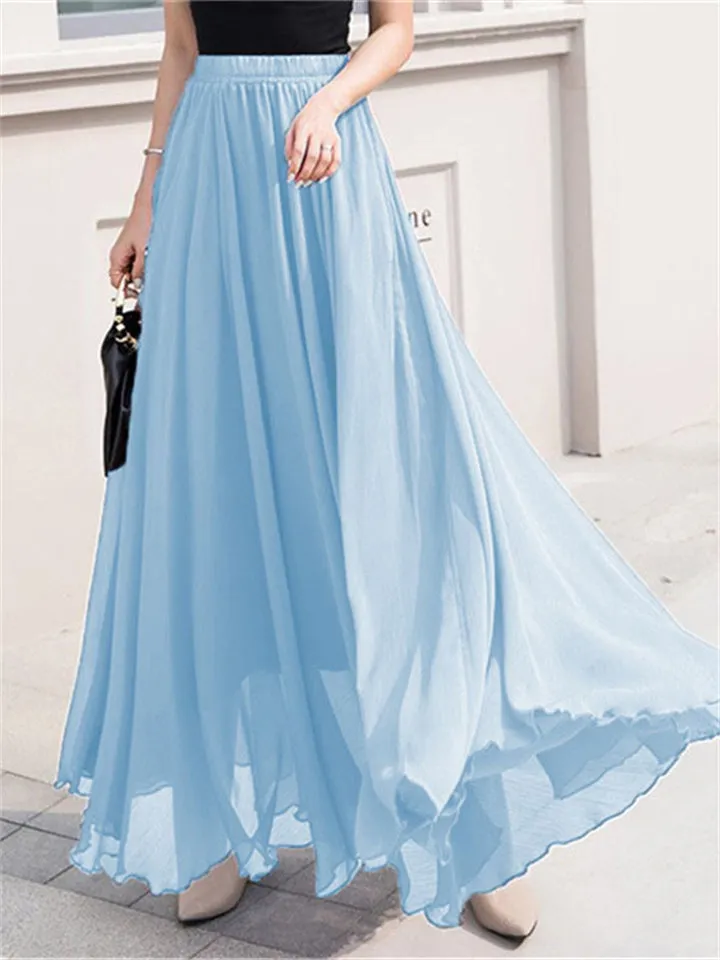 Classy Flowy High-waisted Solid Layered Chiffon Skirt