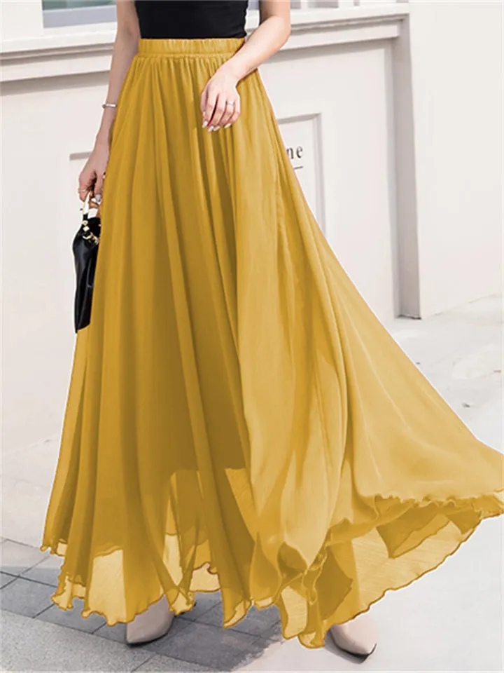 Classy Flowy High-waisted Solid Layered Chiffon Skirt