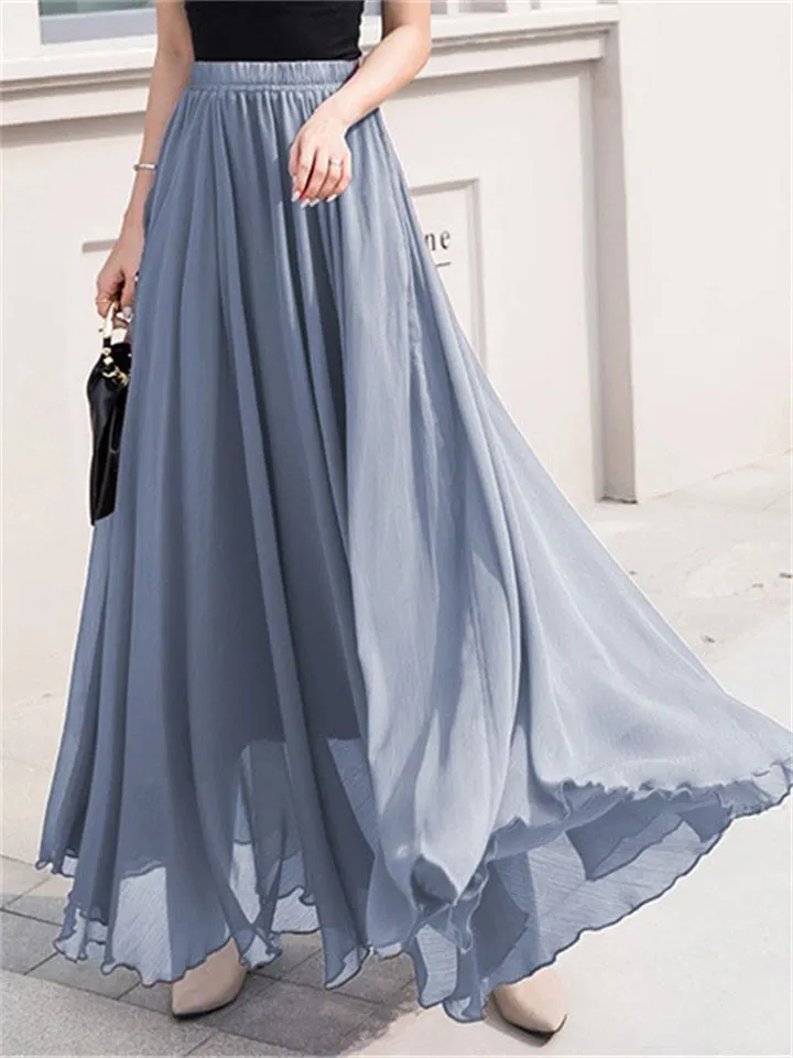 Classy Flowy High-waisted Solid Layered Chiffon Skirt