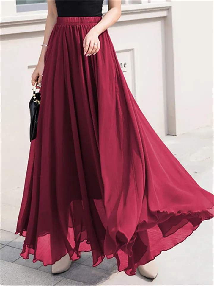 Classy Flowy High-waisted Solid Layered Chiffon Skirt