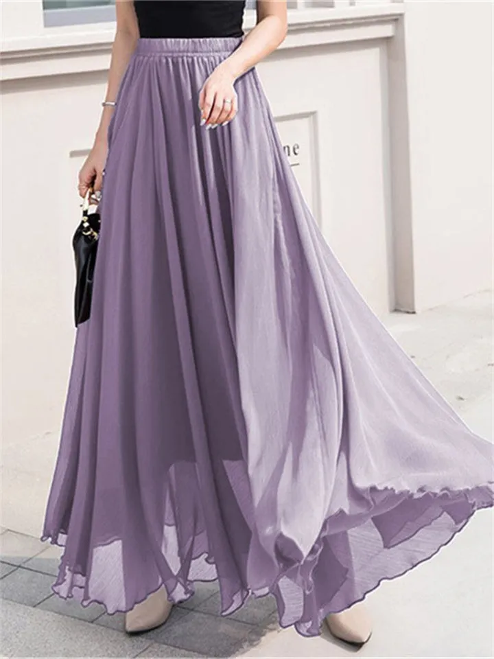 Classy Flowy High-waisted Solid Layered Chiffon Skirt