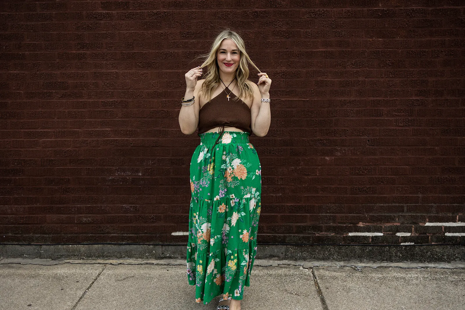 clover maxi skirt in green floral
