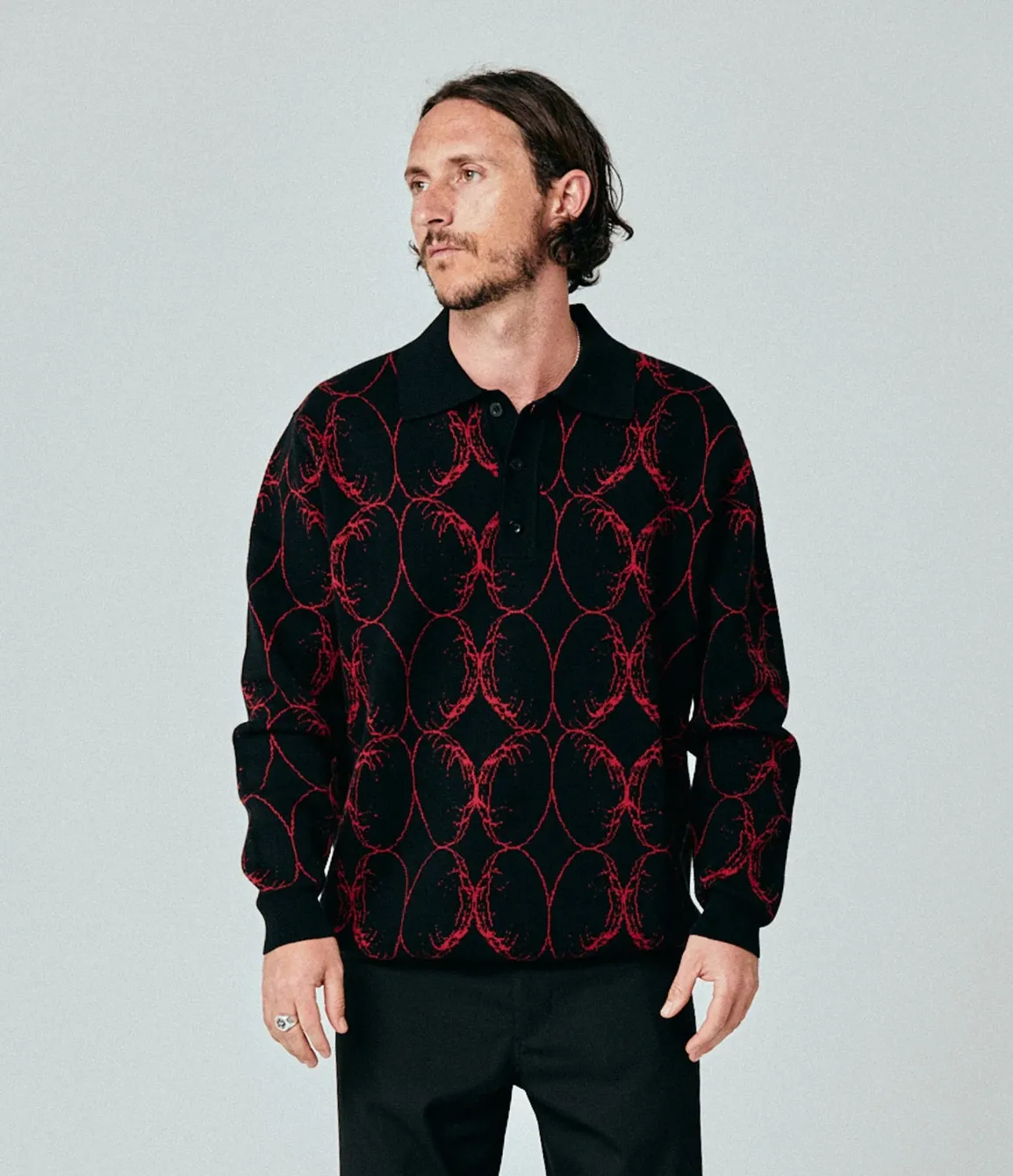 COIL KNIT LS POLO - BLACK BLOOD