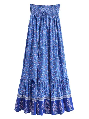 COLETTE Boho Floral Print Elastic High-waisted Maxi Skirt