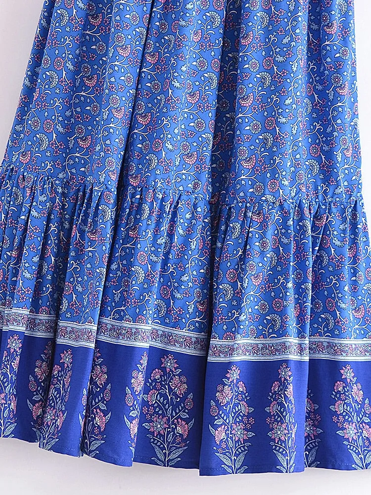 COLETTE Boho Floral Print Elastic High-waisted Maxi Skirt
