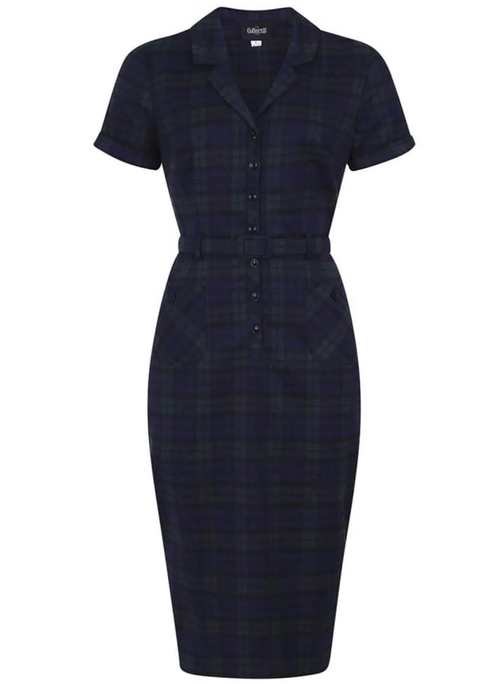 Collectif Caterina Blackwatch Check 40's Pencil Dress Multi