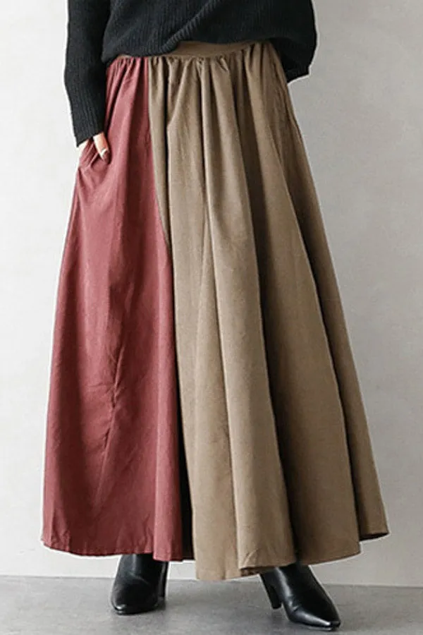 Color Contrast Pleated Skirt