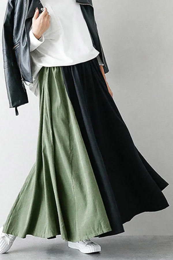 Color Contrast Pleated Skirt