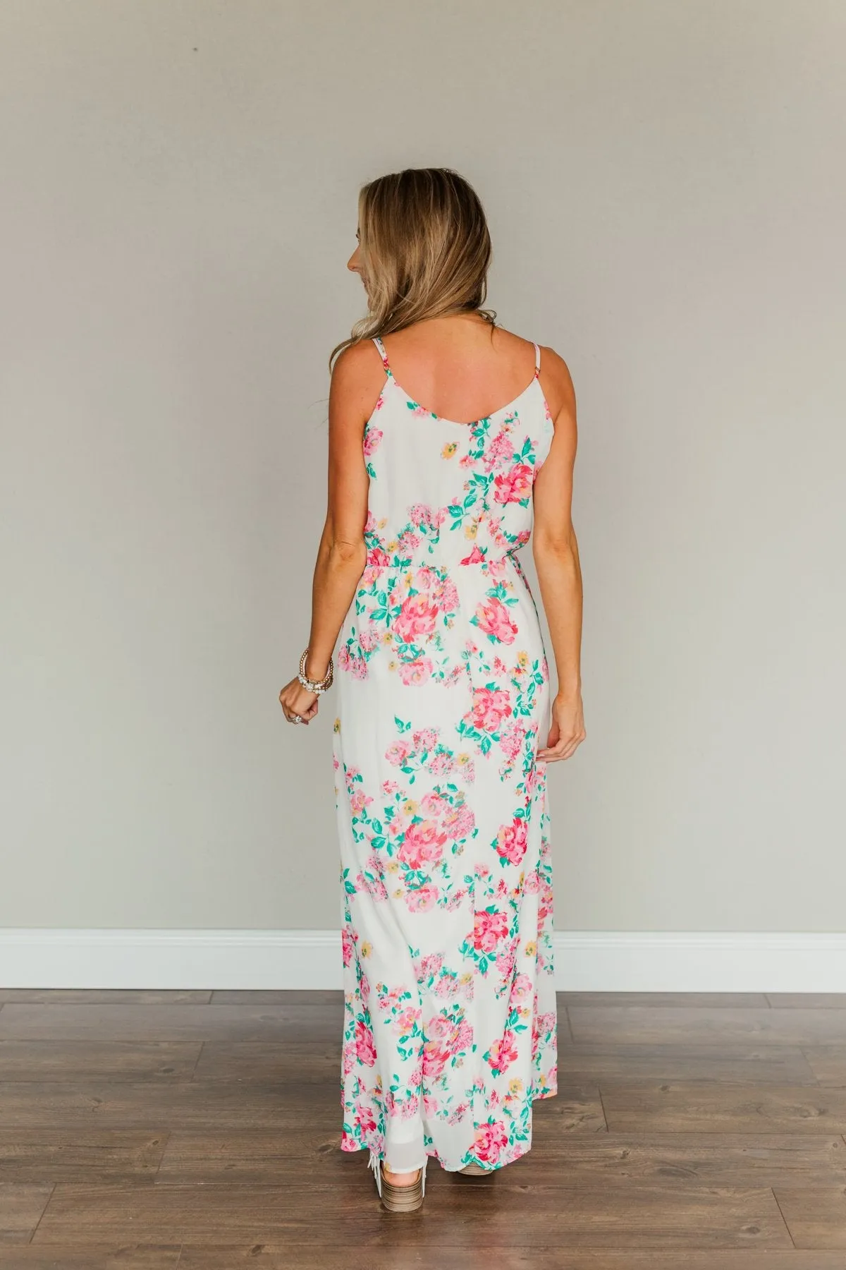 Committing To Forever Floral Maxi Dress- Ivory & Pink